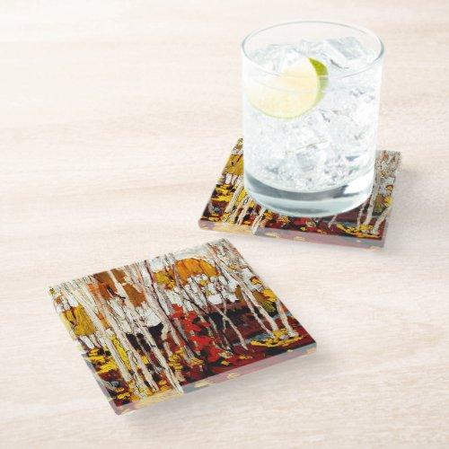 Thomson _ Autumn Birches Glass Coaster