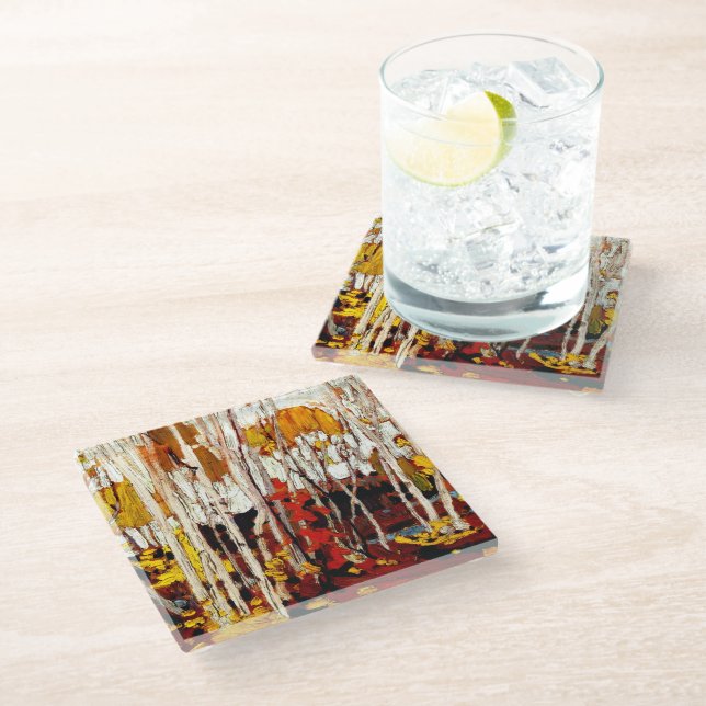 Thomson - Autumn Birches Glass Coaster (Angled)
