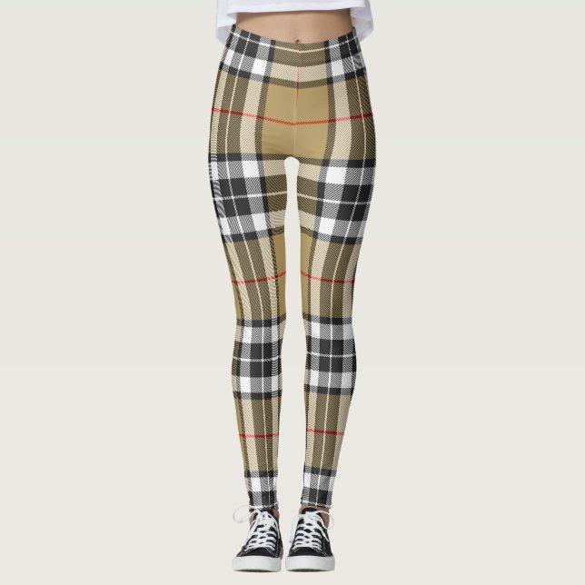 Thomson Camel Tartan Plaid Pattern Family Fashion Leggings (Front)