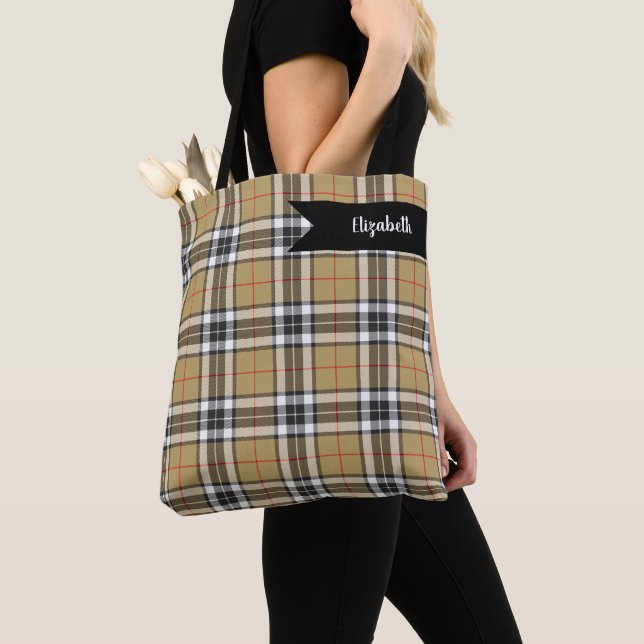 Thomson Camel Tartan Plaid Pattern Family Fashion Tote Bag (Close Up)