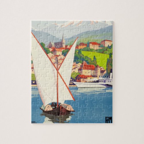Thonon Bains French Travel Europe Art Illustration Jigsaw Puzzle