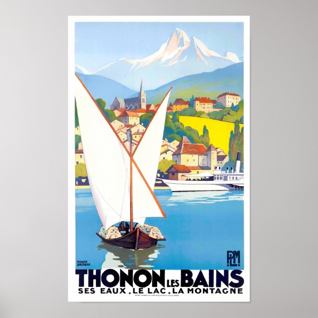 Thonon Les Bains France vintage travel Poster (Front)