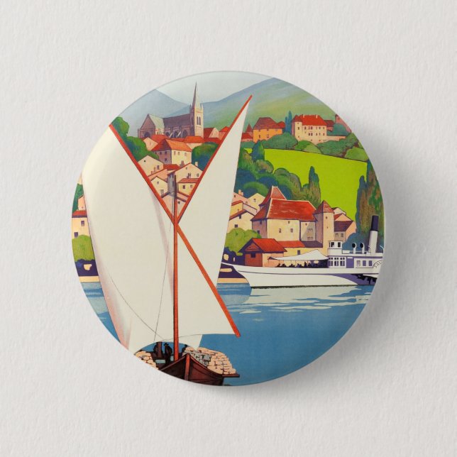 Thonon Les Bains French Travel Europe Pinback Button (Front)