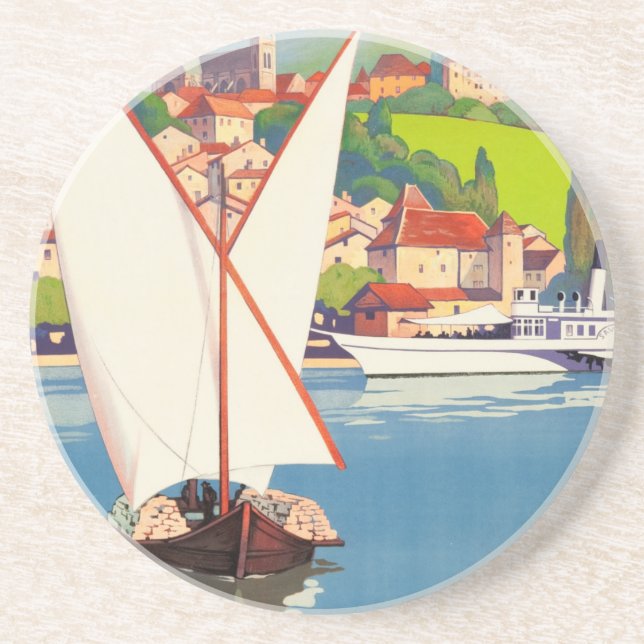 Thonon Les Bains French Travel Europe Sandstone Coaster (Front)