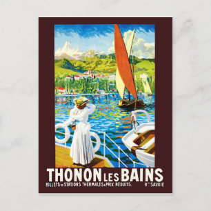 Thonon, Les Bains, woman on Yacht, France Postcard