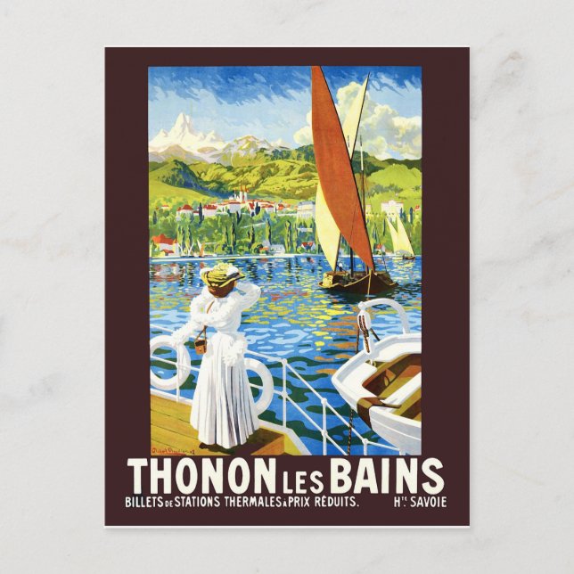 Thonon, Les Bains, woman on Yacht, France Postcard (Front)