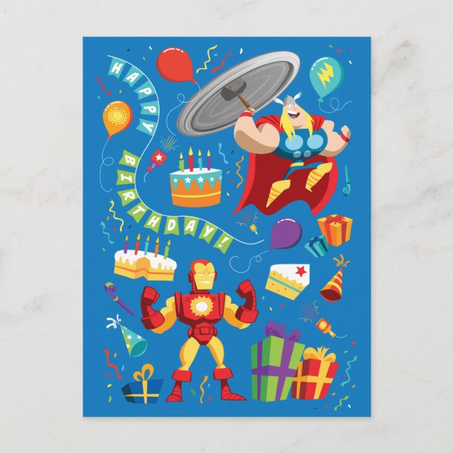 Thor and Iron Man Birthday Celebration Postcard (Front)