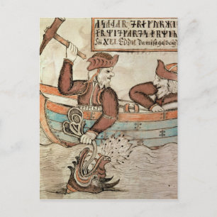 Thor fishing for the serpent of Midgard Postcard