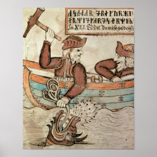 Thor fishing for the serpent of Midgard Poster