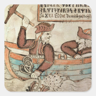 Thor fishing for the serpent of Midgard Square Sticker