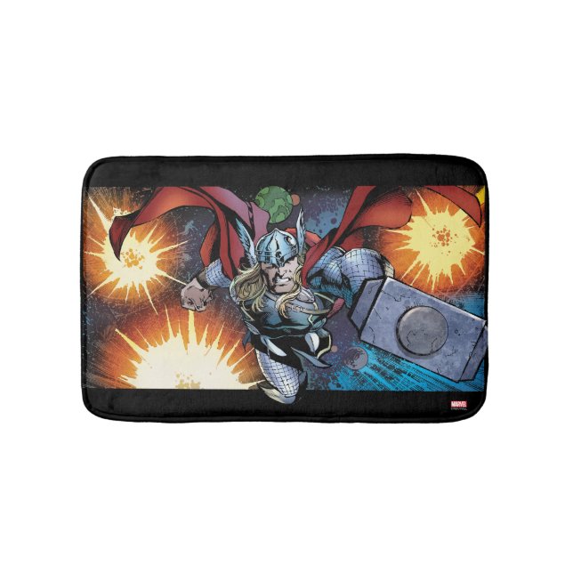 Thor Flying Through Space Comic Panel Bathroom Mat (Front)
