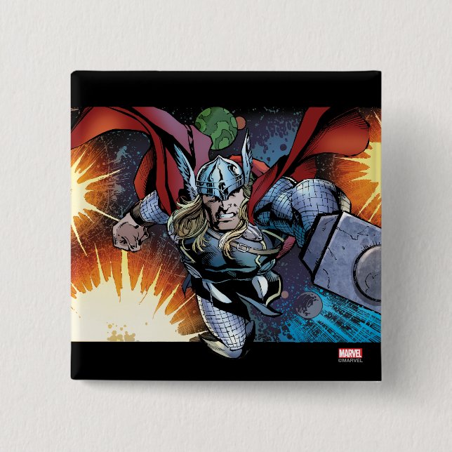 Thor Flying Through Space Comic Panel Button (Front)