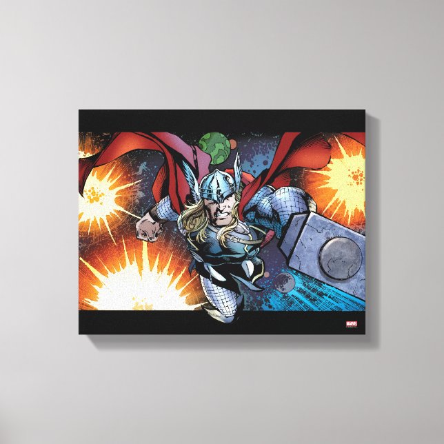 Thor Flying Through Space Comic Panel Canvas Print (Front)