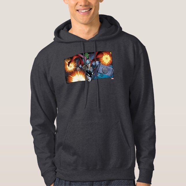 Thor Flying Through Space Comic Panel Hoodie (Front)