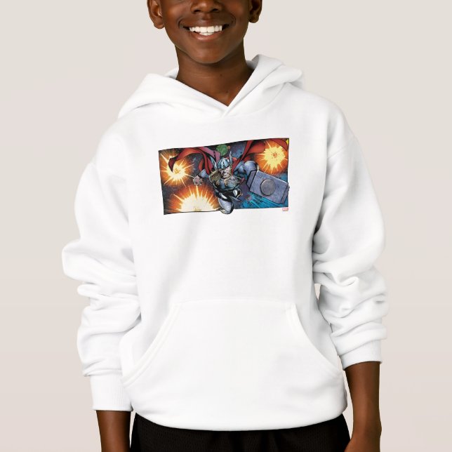 Thor Flying Through Space Comic Panel Hoodie (Front)