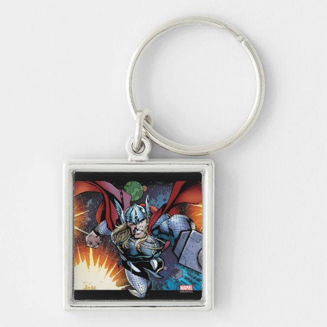 Thor Flying Through Space Comic Panel Keychain (Front)