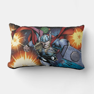 Thor Flying Through Space Comic Panel Lumbar Pillow