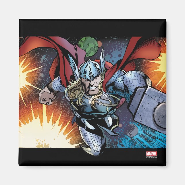Thor Flying Through Space Comic Panel Magnet (Front)