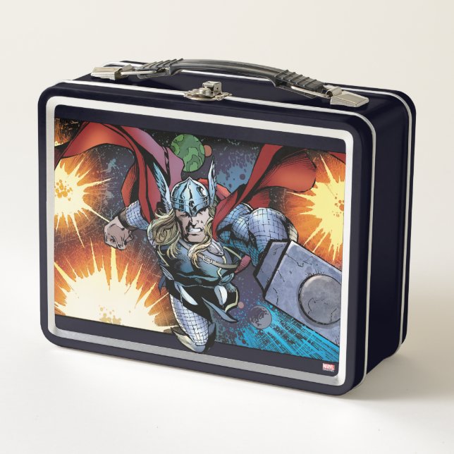 Thor Flying Through Space Comic Panel Metal Lunch Box (Front)