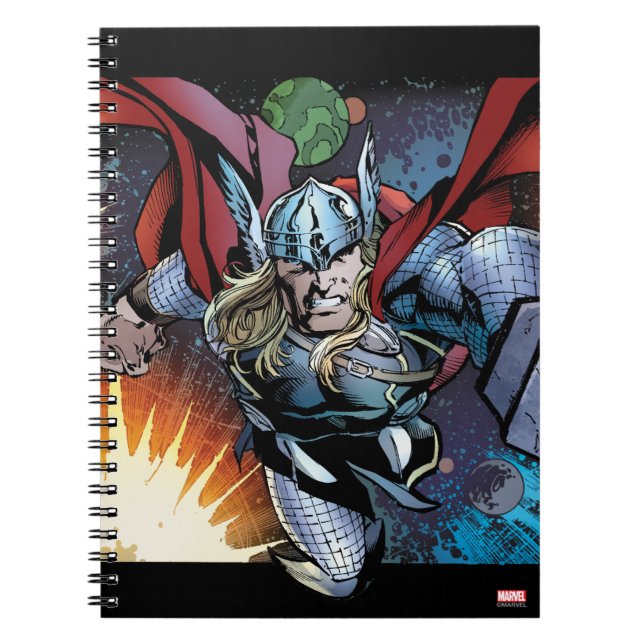 Thor Flying Through Space Comic Panel Notebook (Front)