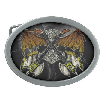 Thor Hammer Of The Gods Guitars Belt Buckle by themonsterstore at Zazzle