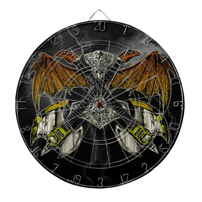 Thor Hammer of the Gods Guitars Dartboard With Darts (Front)