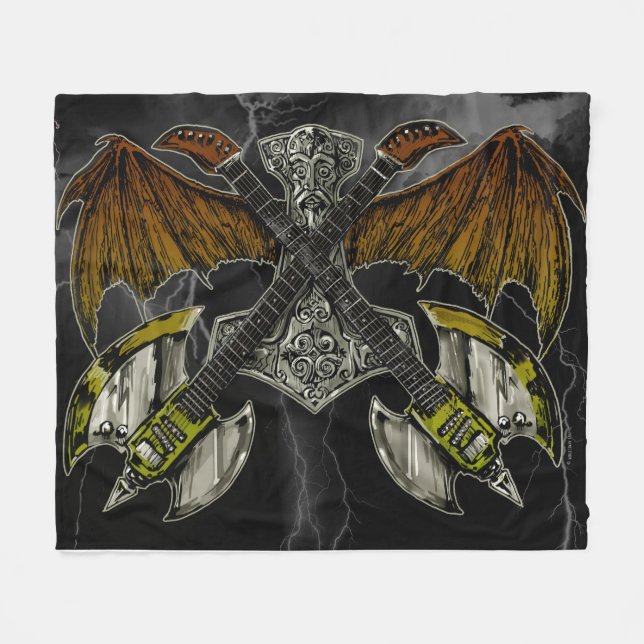 Thor Hammer of the Gods Guitars Fleece Blanket (Front (Horizontal))
