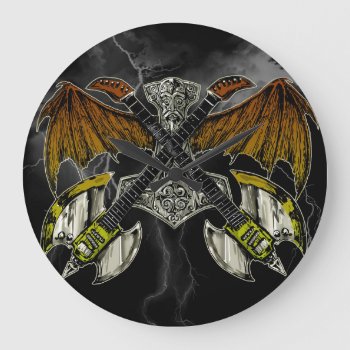 Thor Hammer Of The Gods Guitars Large Clock by themonsterstore at Zazzle