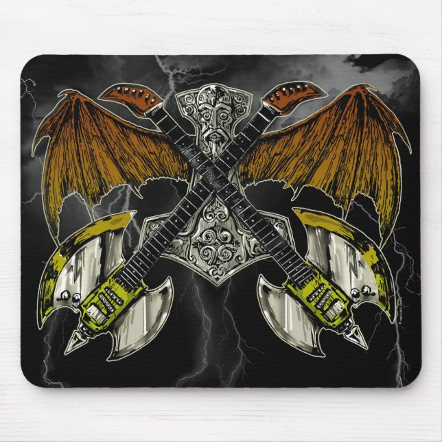 Thor Hammer of the Gods Guitars Mouse Pad (Front)