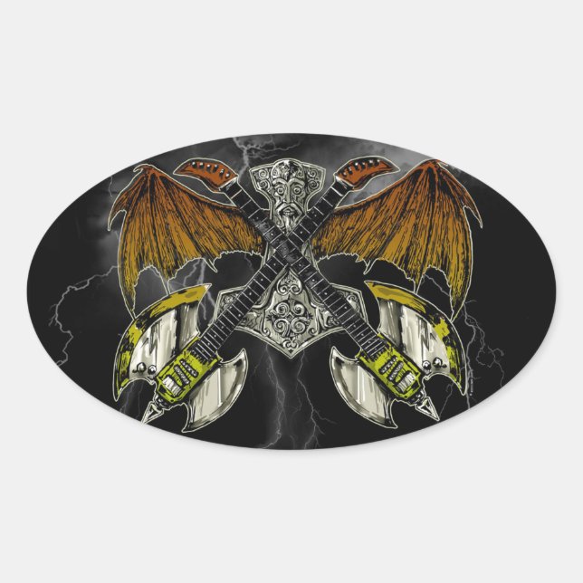 Thor Hammer of the Gods Guitars Oval Sticker (Front)