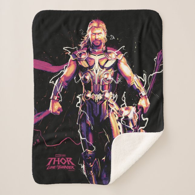 Thor Illustrated Character Art Sherpa Blanket (Front)