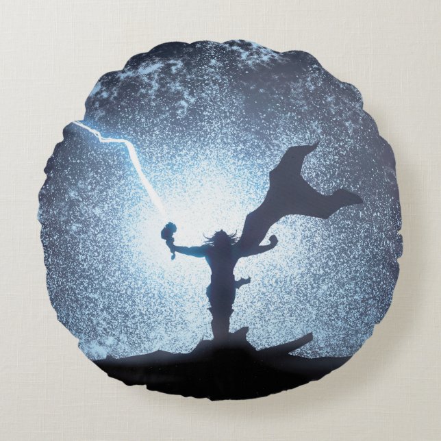 Thor Lightning Comic Panel Round Pillow (Front)