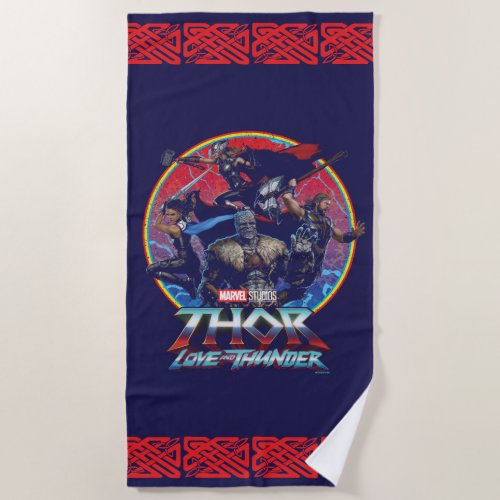 Thor Love and Thunder Retro Group Graphic Beach Towel