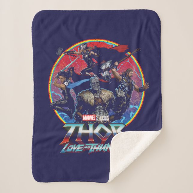 Thor: Love and Thunder Retro Group Graphic Sherpa Blanket (Front)