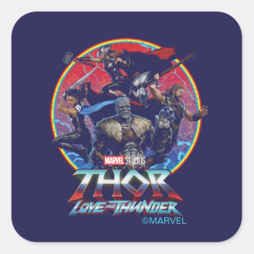 Thor Love and Thunder Retro Group Graphic Square Sticker