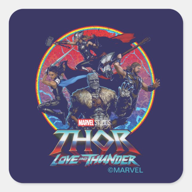 Thor: Love and Thunder Retro Group Graphic Square Sticker (Front)