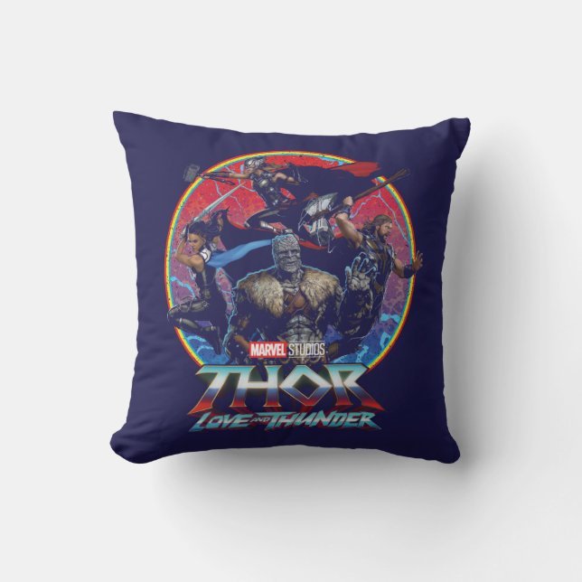 Thor: Love and Thunder Retro Group Graphic Throw Pillow (Front)