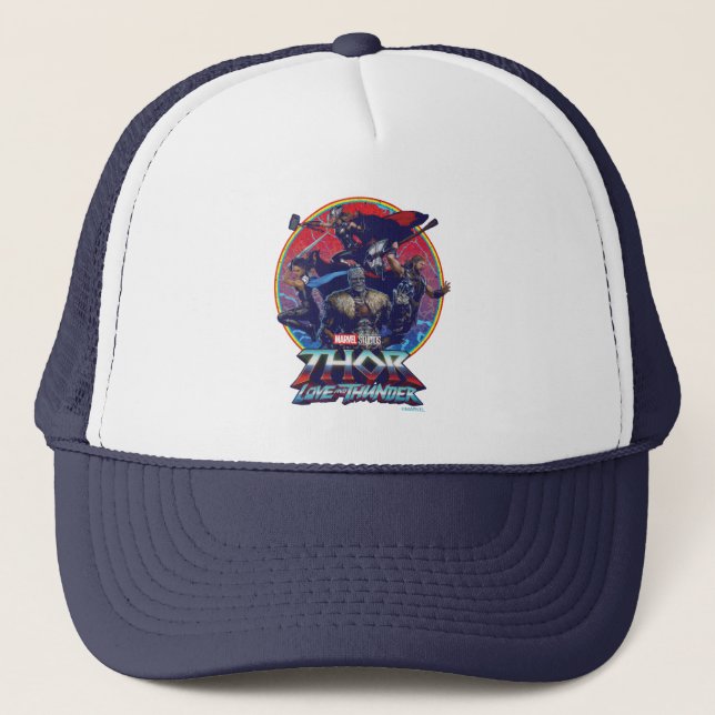Thor: Love and Thunder Retro Group Graphic Trucker Hat (Front)