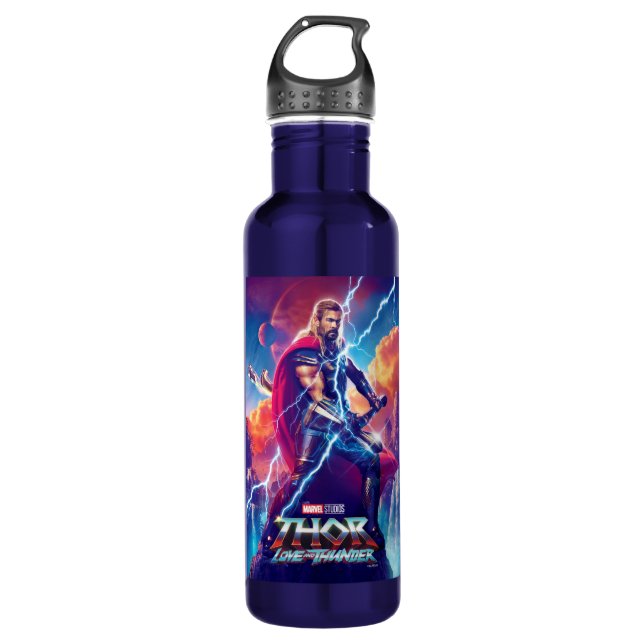 Thor on Mountain Top Stainless Steel Water Bottle (Front)