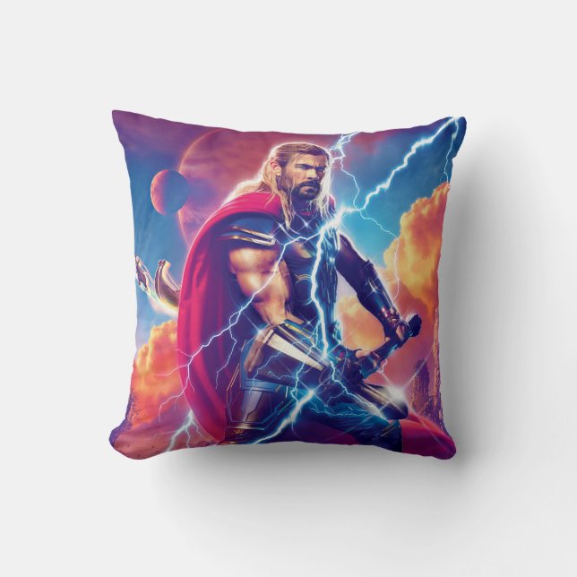 Thor on Mountain Top Throw Pillow (Front)