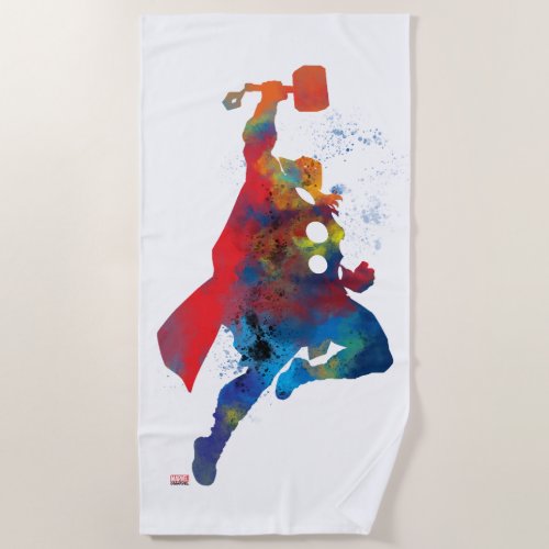 Thor Outline Watercolor Splatter Beach Towel