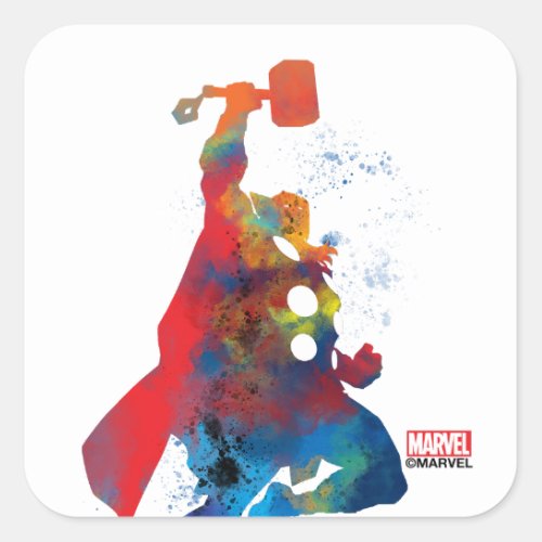 Thor Outline Watercolor Splatter Square Sticker