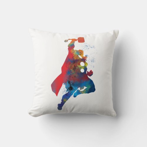 Thor Outline Watercolor Splatter Throw Pillow