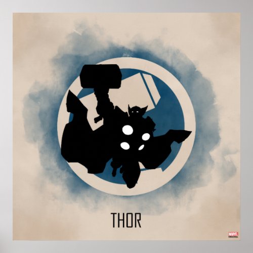 Thor Silhouette Over Watercolor Icon Poster