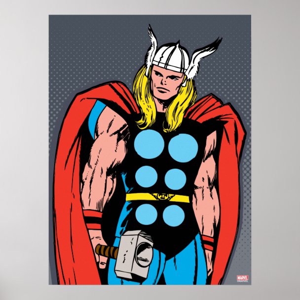 Thor Standing Tall Retro Comic Art Fabric | Zazzle