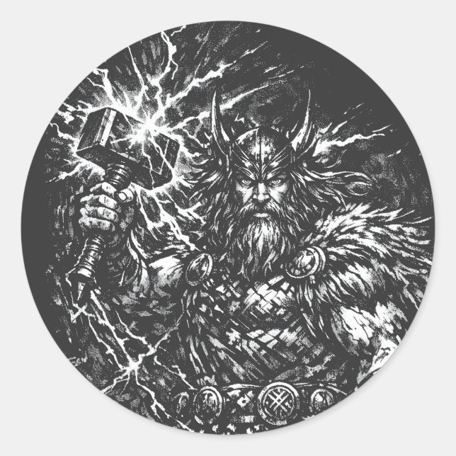 Thor — Storm‑Hammered God of Thunder Classic Round Sticker (Front)