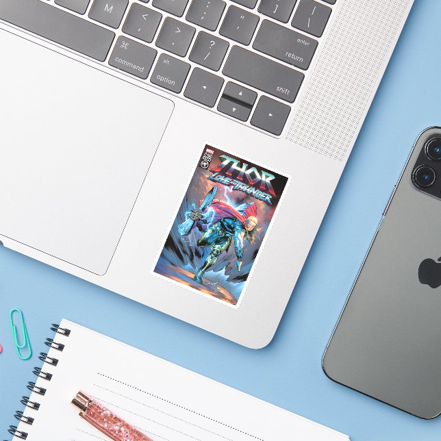 Thor Stormbreaker Comic Cover Homage Sticker (Laptop w/ iPhone)