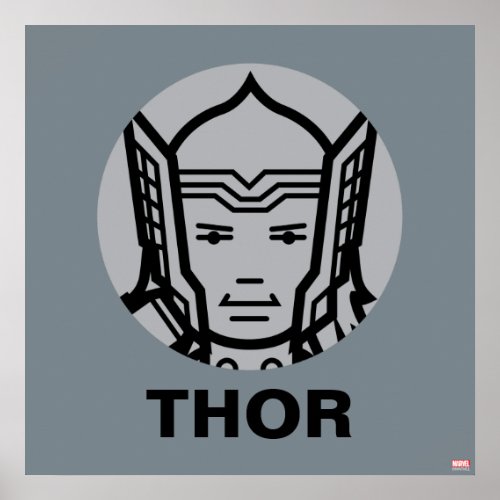 Thor Stylized Line Art Icon Poster
