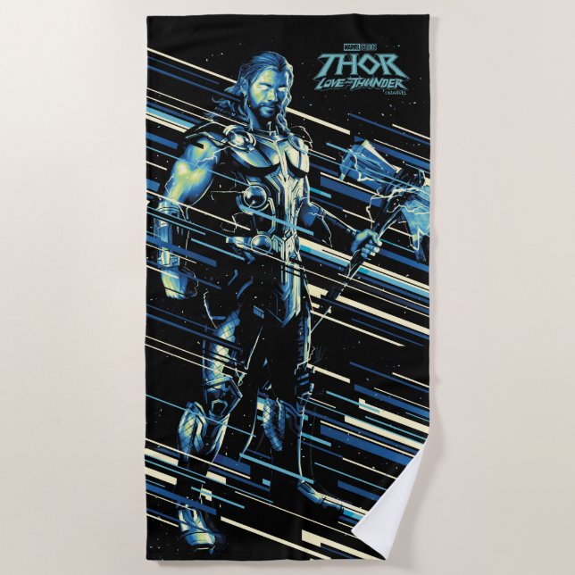 Thor Stylized Striped Character Graphic Beach Towel (Front)