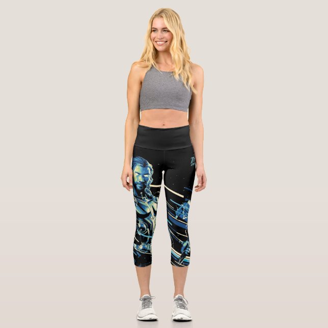 Thor Stylized Striped Character Graphic Capri Leggings (Front)